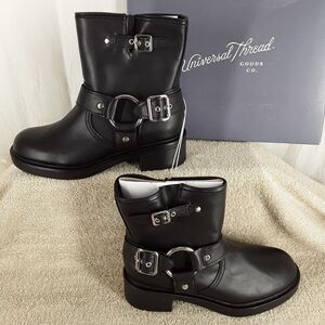 Universal Thread Womens sz 7.5 Black Boots, Faux Leather, moto biker rock goth